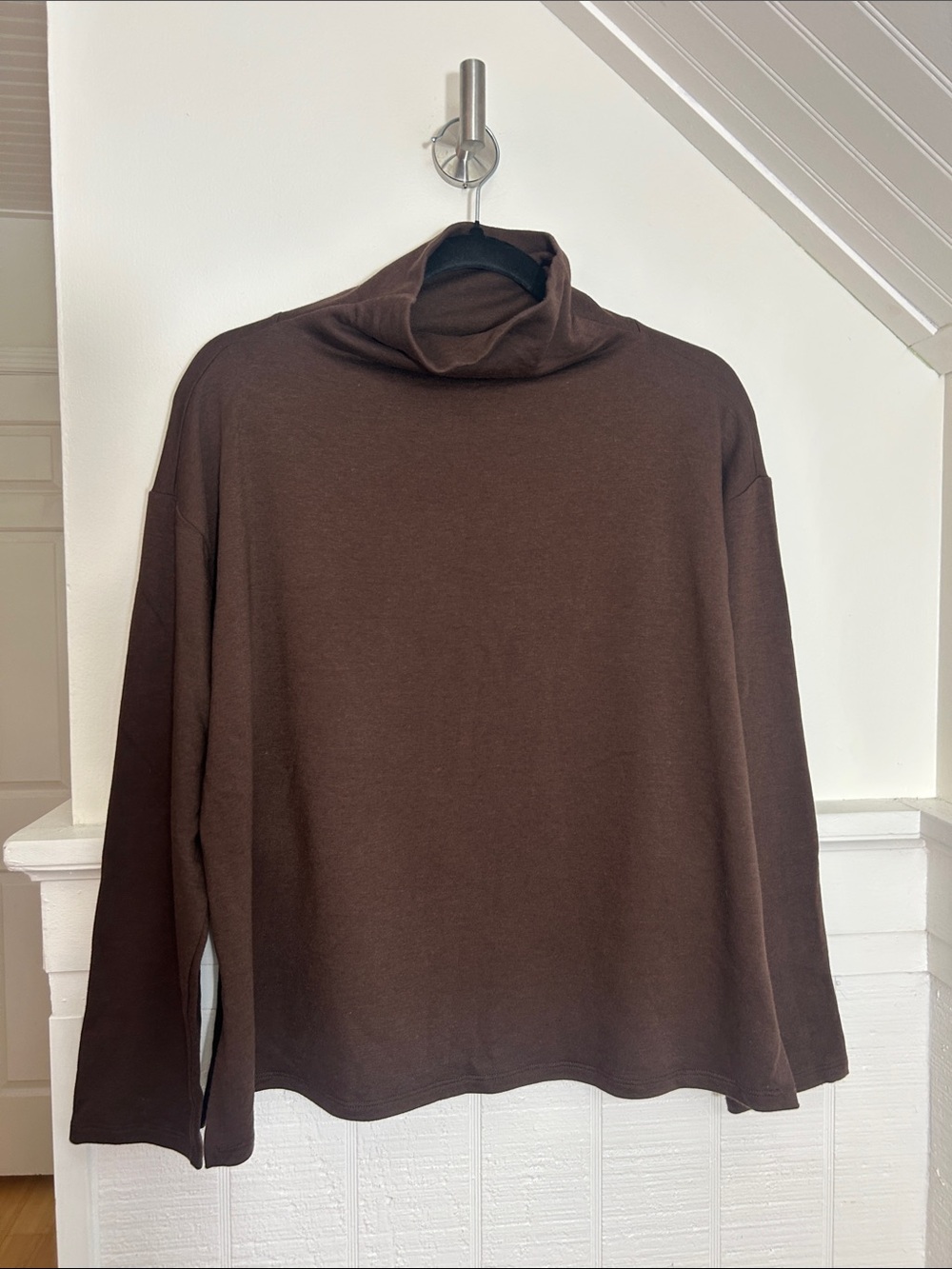 Eileen Fisher Brown Funnel Neck Organic Cotton Tencel Top size XXS